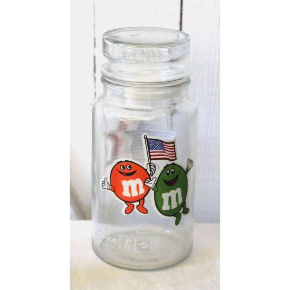 Vintage Anchor Hocking Glass - M&M's 1984 Olympiad Games Los Angeles - Candy Jar